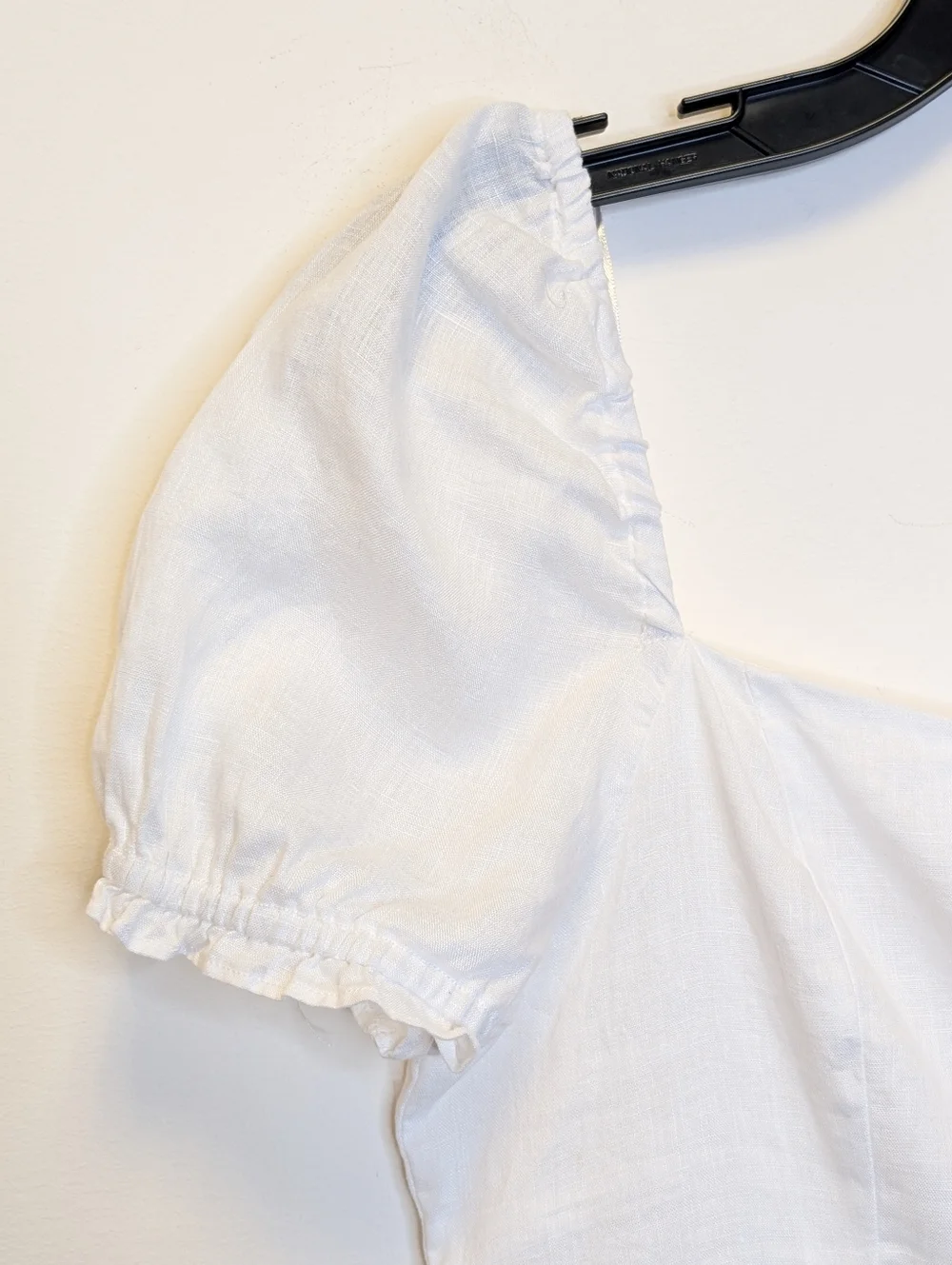 H&M 100% Linen Puff Sleeve Tie Front Top White Cottagecore Clean Girl Boho M - Picture 4 of 16